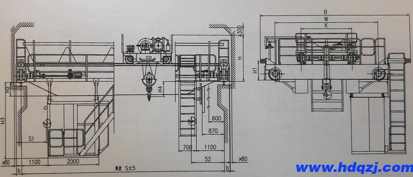 QD型吊鉤橋式起重機結構技術參數圖 QD型吊鉤橋式起重機結構技術參數圖