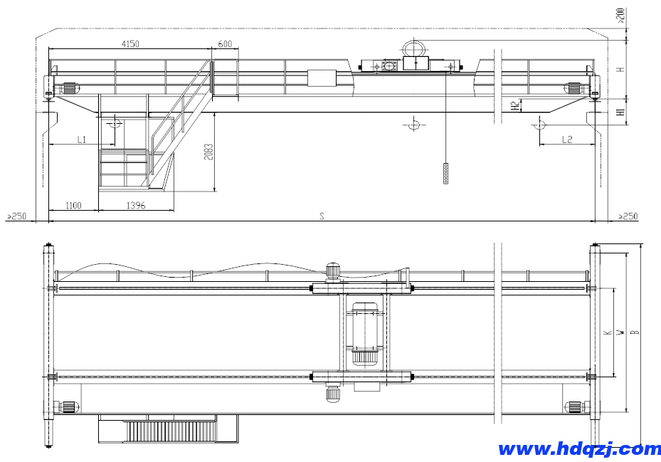 LH型電動雙梁起重機(jī)主要尺寸圖紙: LH型電動雙梁起重機(jī)主要尺寸圖紙: